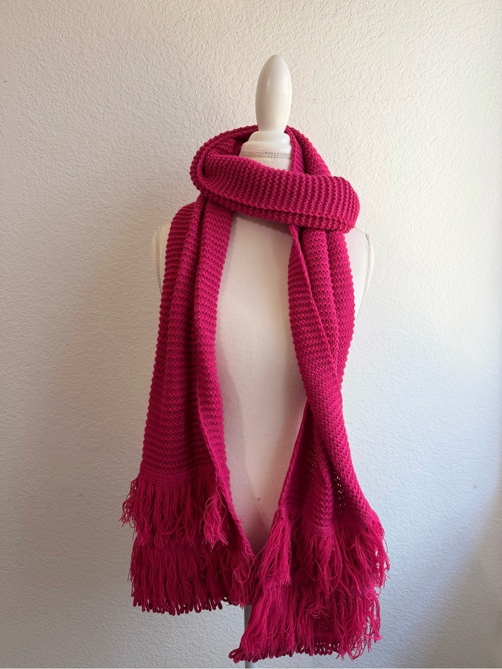 Echo Fringed Knit Scarf  Hot Pink Maximalist